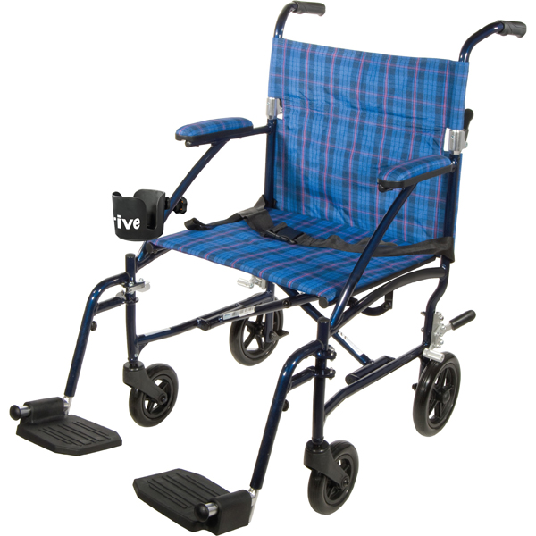 Fly Lite Ultra Lightweight Transport Wheelchair - 19 Inch Blue - Click Image to Close
